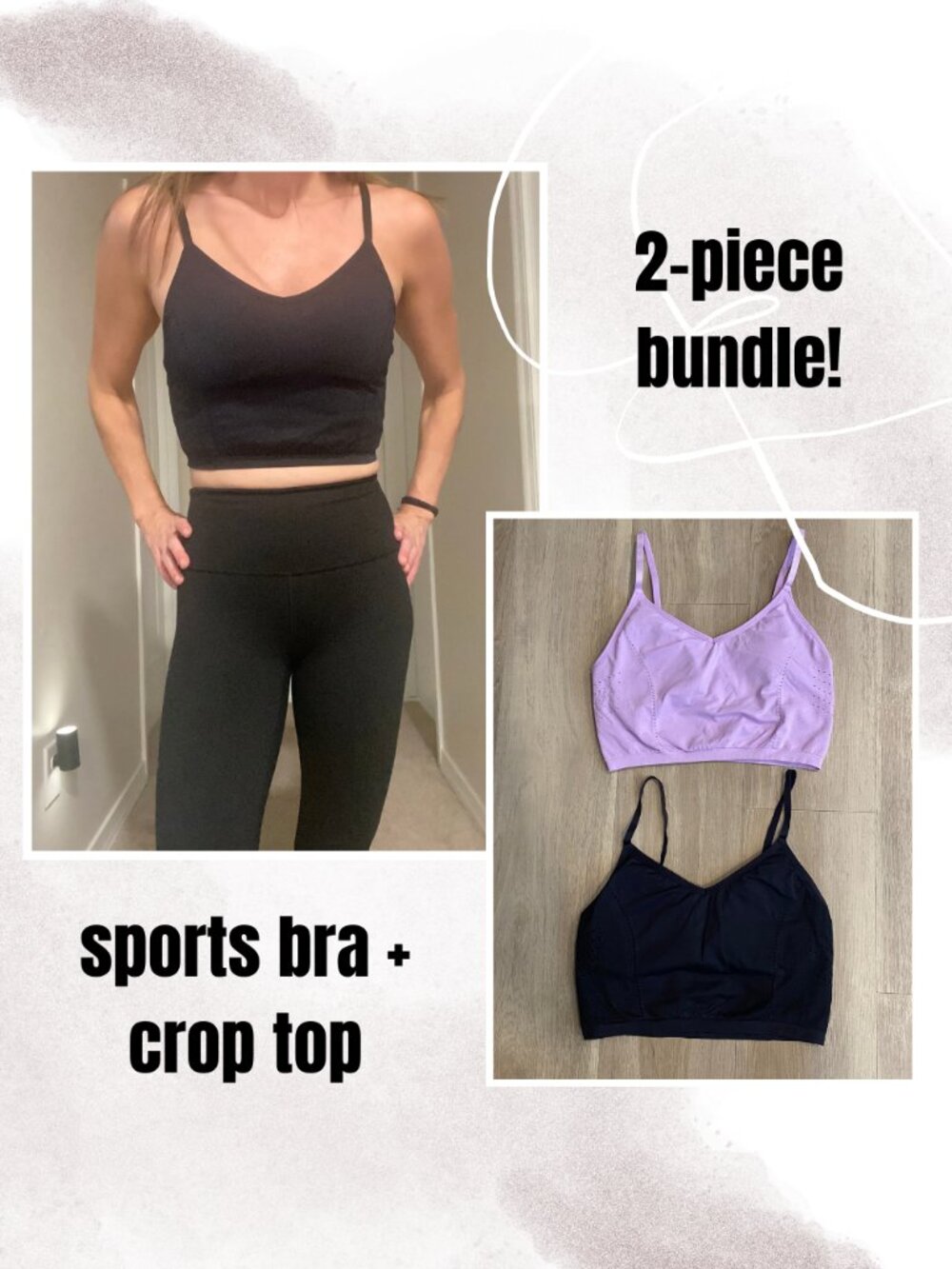 Fabletics Two-Piece Sports Bra Bundle - Black & Lavender